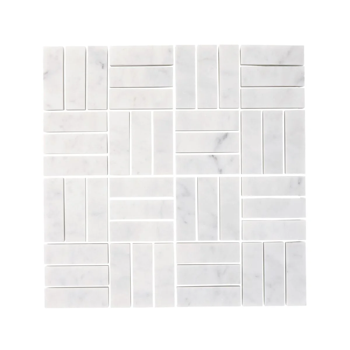 Carrara White Jenga Mosaic - Sample