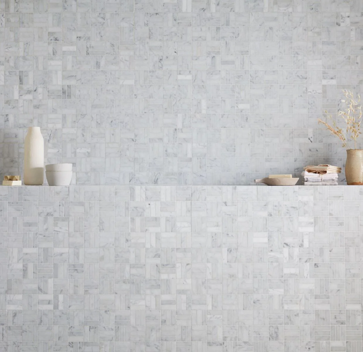 Carrara White Stacked Mosaic - Sample - Image 2