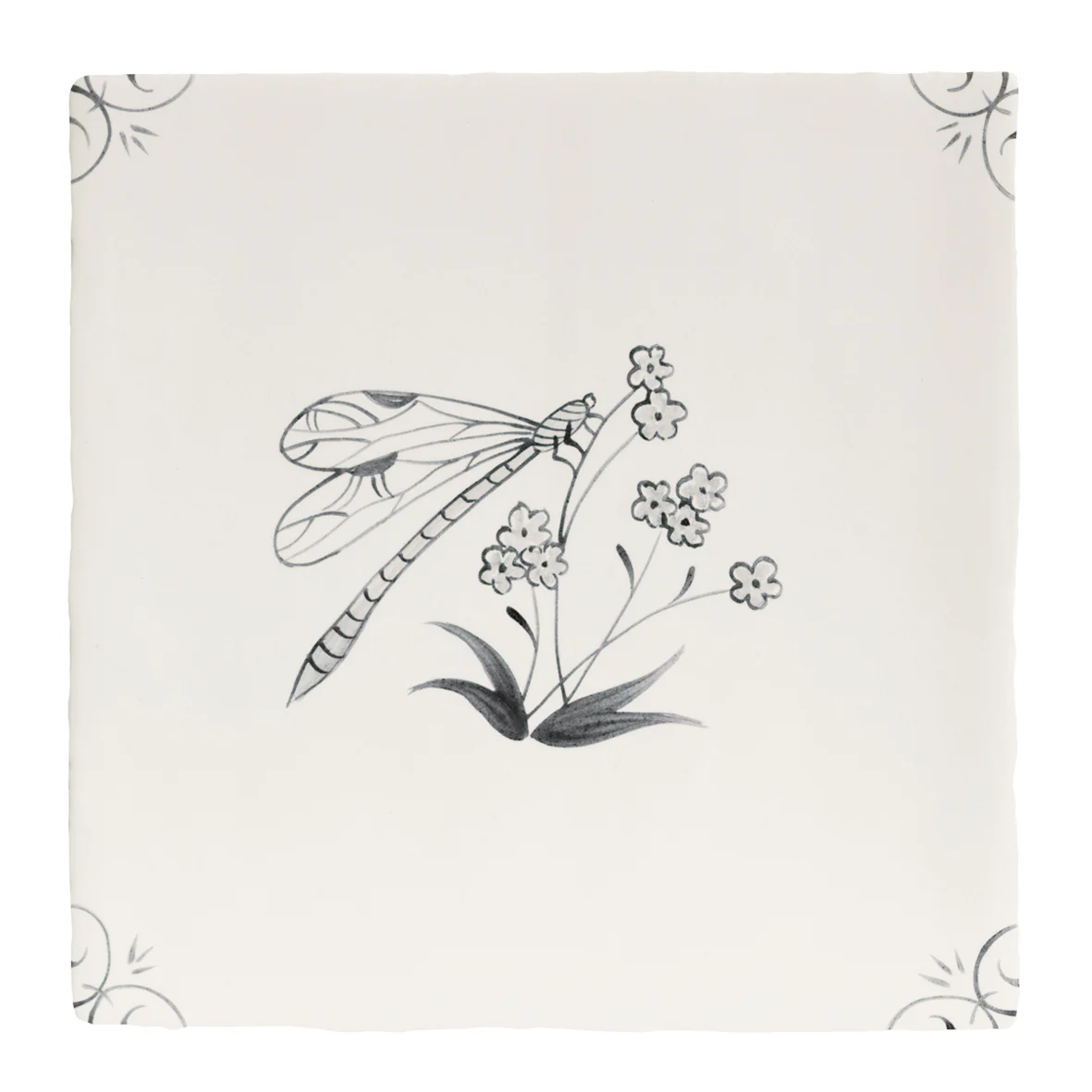 English Delft Dragonfly Charcoal Matt Tile