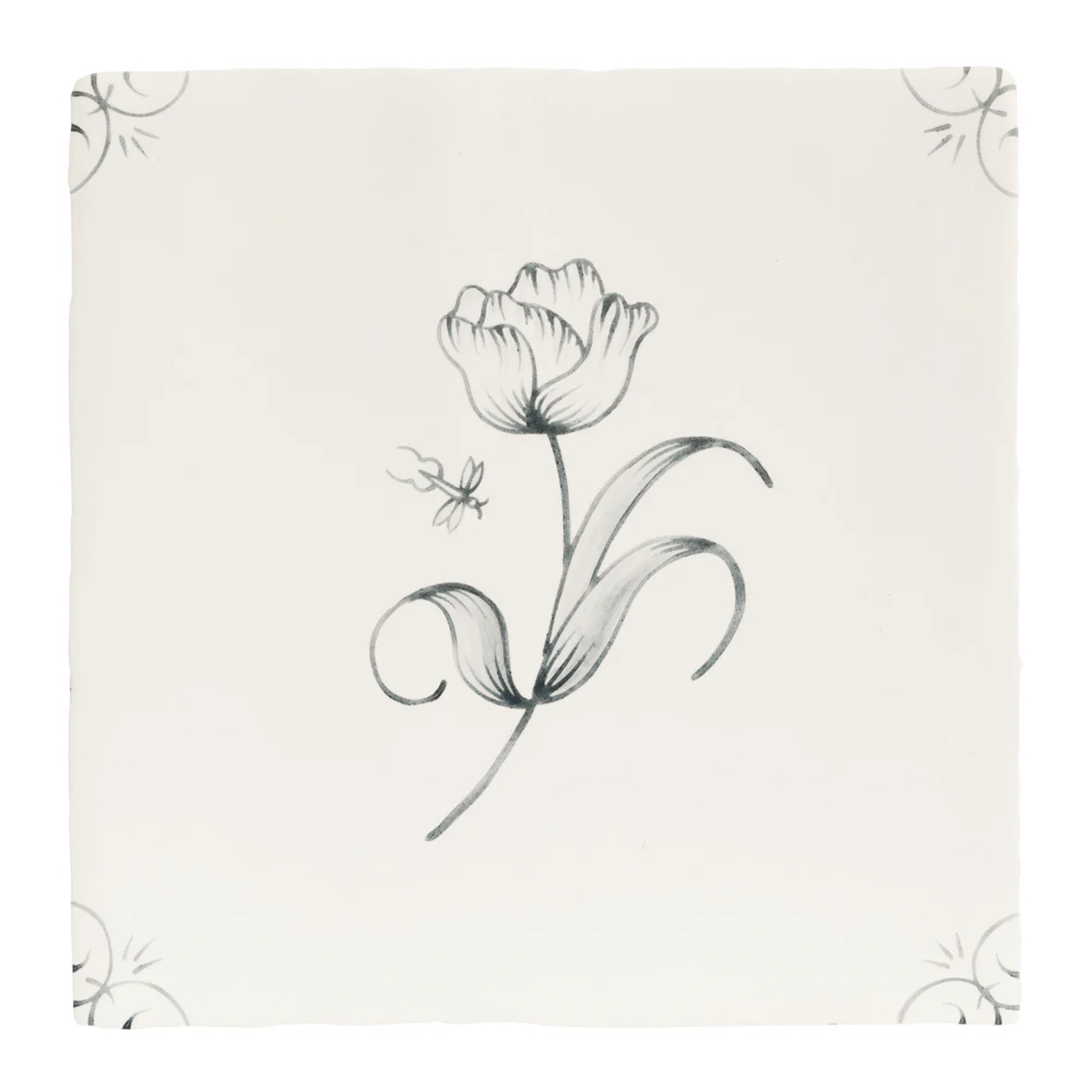 English Delft Tulip Charcoal Matt Tile